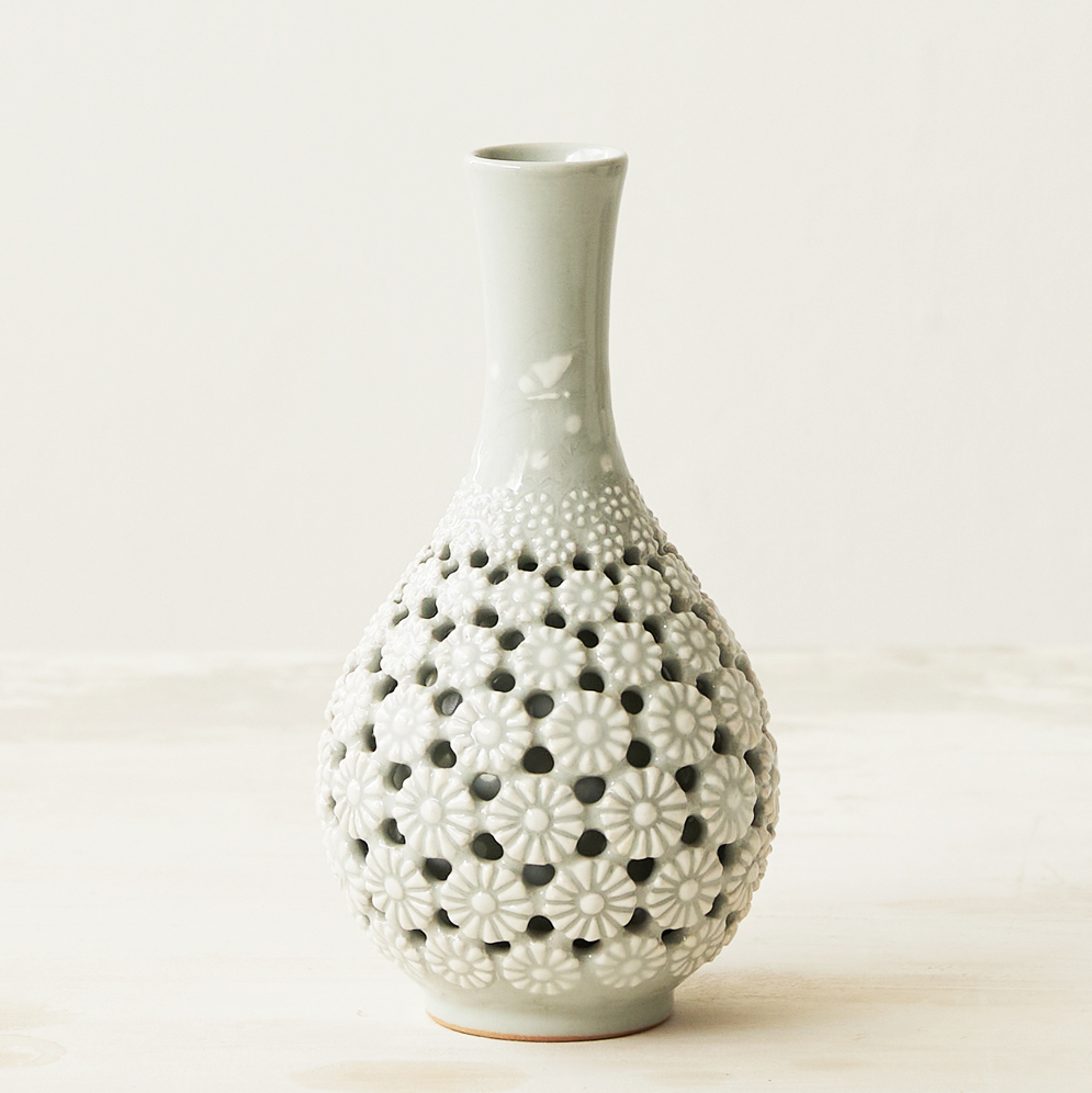 Openwork Celadon & Porcelain Vases by Kim Young-soo (Chrysanthemum, Medium)