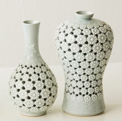 Openwork Celadon & Porcelain Vases by Kim Young-soo (Chrysanthemum, Medium)