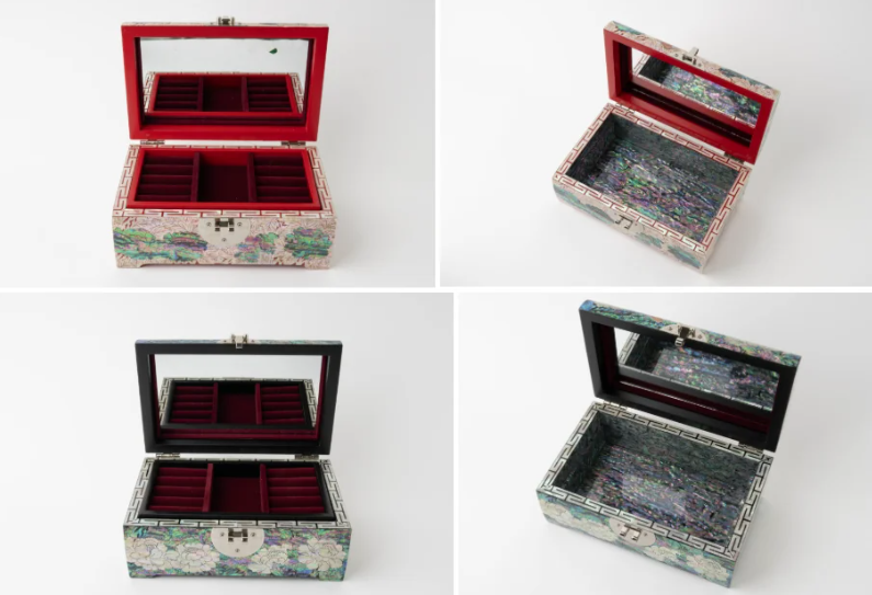 Premium Peony Mother-of-Pearl Wedding Gift & Jewelry Box (Black/Red, 21cm/24cm)