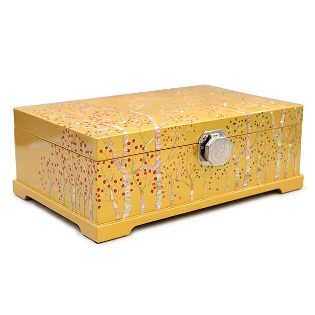 Golden Spring Najeonchilgi Lacquer Jewelry Box by Jang Chun-cheol (2-Tier)