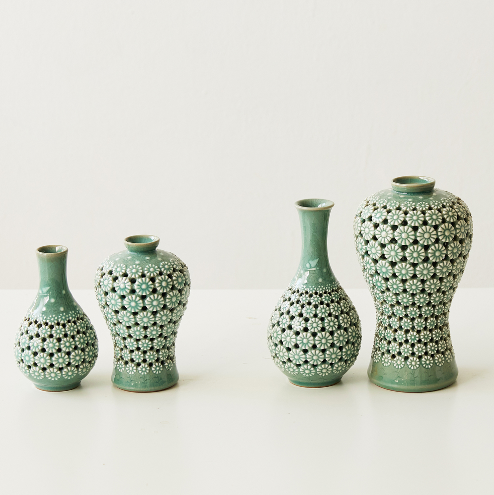Openwork Celadon & Porcelain Vases by Kim Young-soo (Chrysanthemum, Medium)