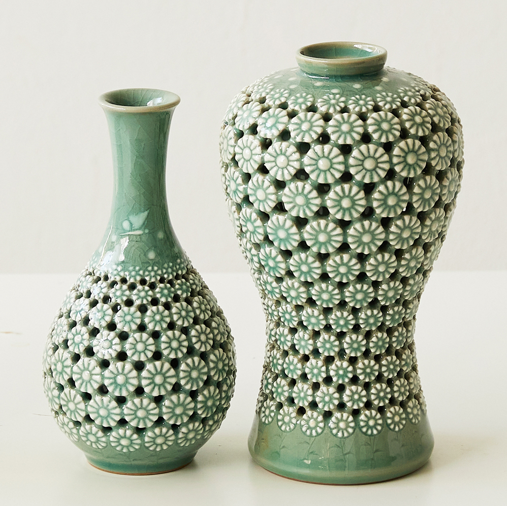 Openwork Celadon & Porcelain Vases by Kim Young-soo (Chrysanthemum, Medium)