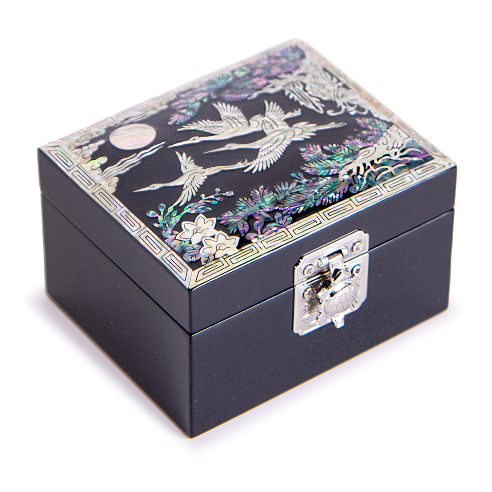 Joseon Mother-of-Pearl Jewelry Box with Assorted Designs by Oh Myeong-ho (Peony, Crane, Butterfly)