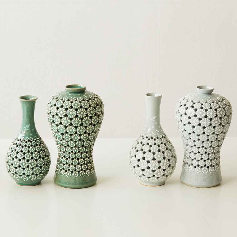 Openwork Celadon & Porcelain Vases by Kim Young-soo (Chrysanthemum, Medium)