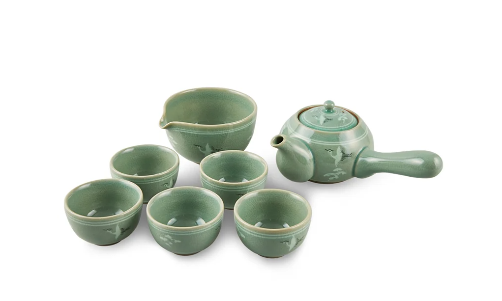 Celadon Cloud & Crane Tea Set for Five