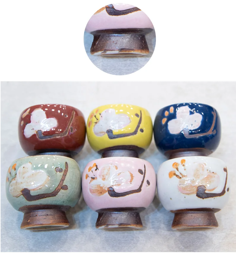 Cherry Blossom Hand-Painted Tea & Sake Cup Set (6 Pieces)