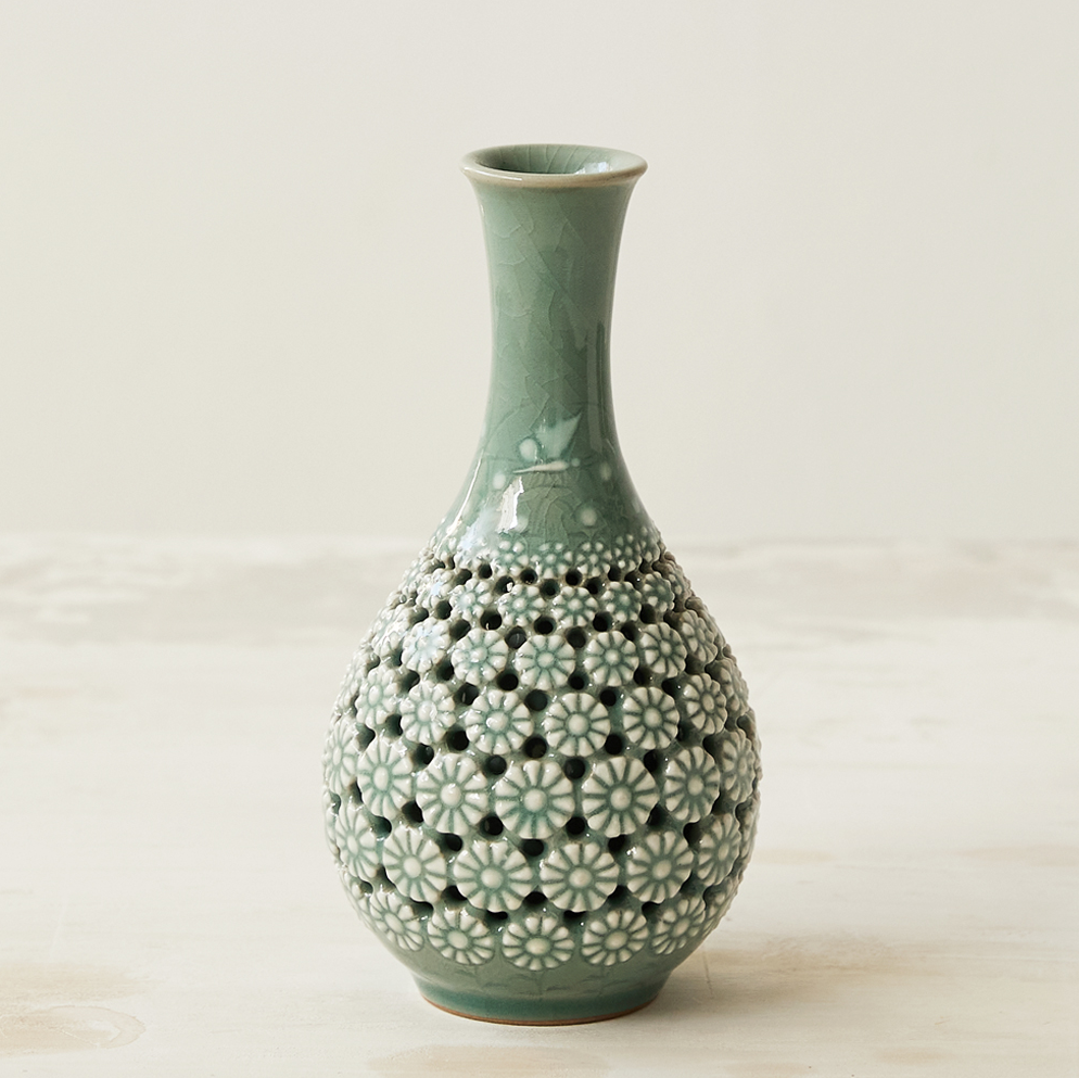 Openwork Celadon & Porcelain Vases by Kim Young-soo (Chrysanthemum, Medium)