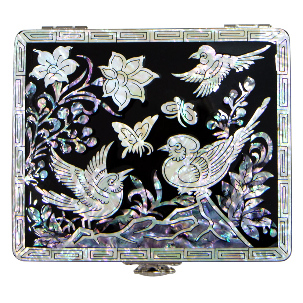 Joseon Mother-of-Pearl Jewelry Box with Assorted Designs by Oh Myeong-ho (Peony, Crane, Butterfly)