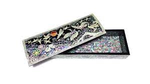 Black Pine Wood Stationery Box with Automatic Lid – Premium Desk Organizer