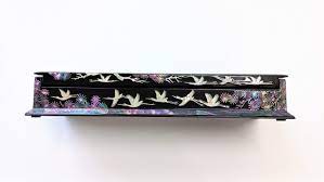Black Pine Wood Stationery Box with Automatic Lid