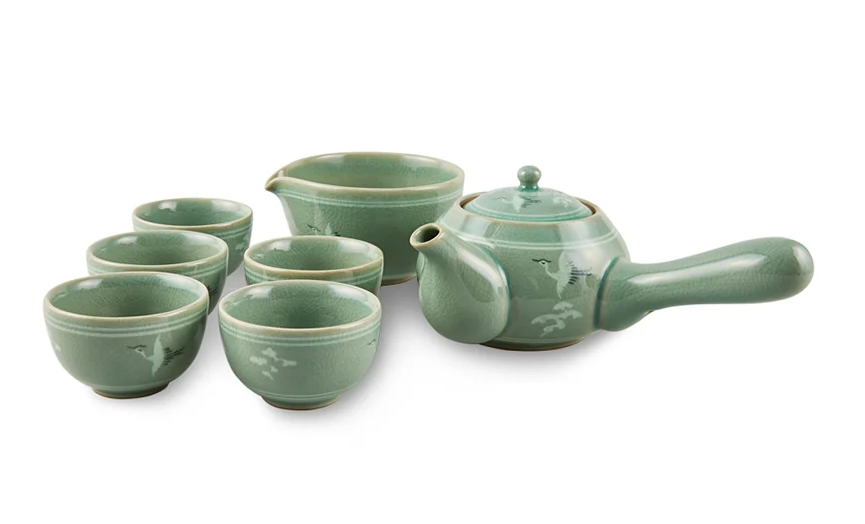 Celadon Cloud & Crane Tea Set for Five