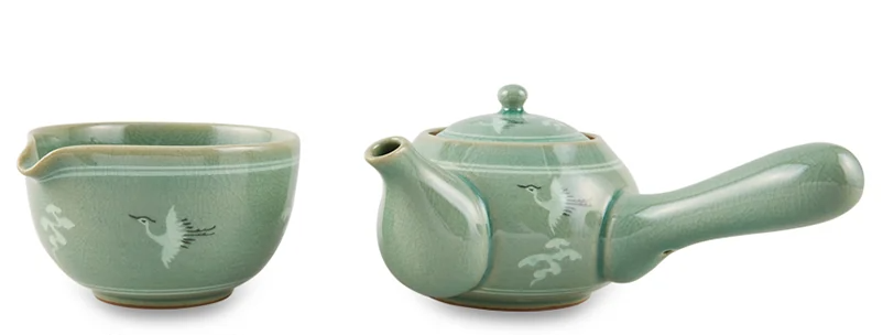 Celadon Cloud & Crane Tea Set for Five