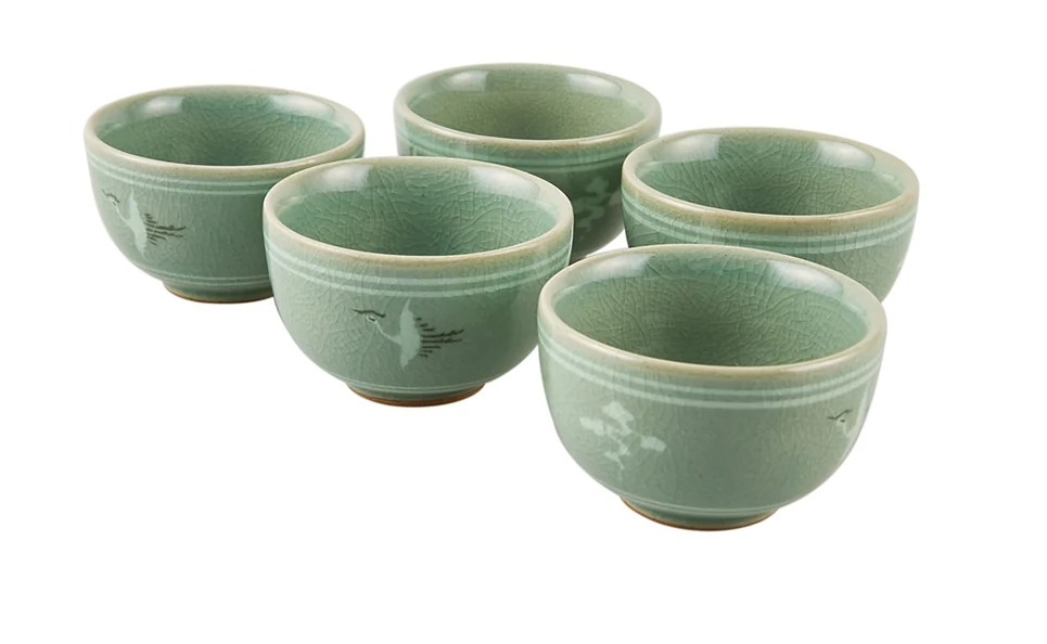 Celadon Cloud & Crane Tea Set for Five