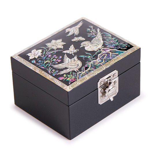 Joseon Mother-of-Pearl Jewelry Box with Assorted Designs by Oh Myeong-ho (Peony, Crane, Butterfly)