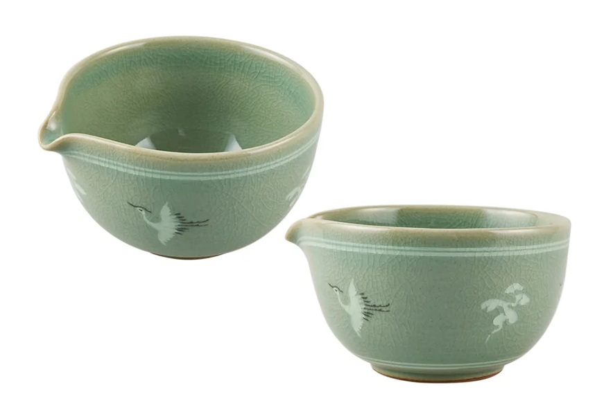 Celadon Cloud & Crane Tea Set for Five