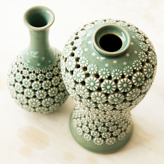 Openwork Celadon & Porcelain Vases by Kim Young-soo (Chrysanthemum, Medium)