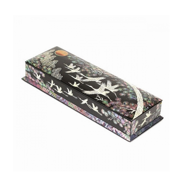 Black Pine Wood Stationery Box with Automatic Lid